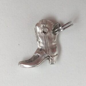 Vintage Sterling Silver 3D Cowboy Boot Charm for Bracelet Pendant 5/8" Western